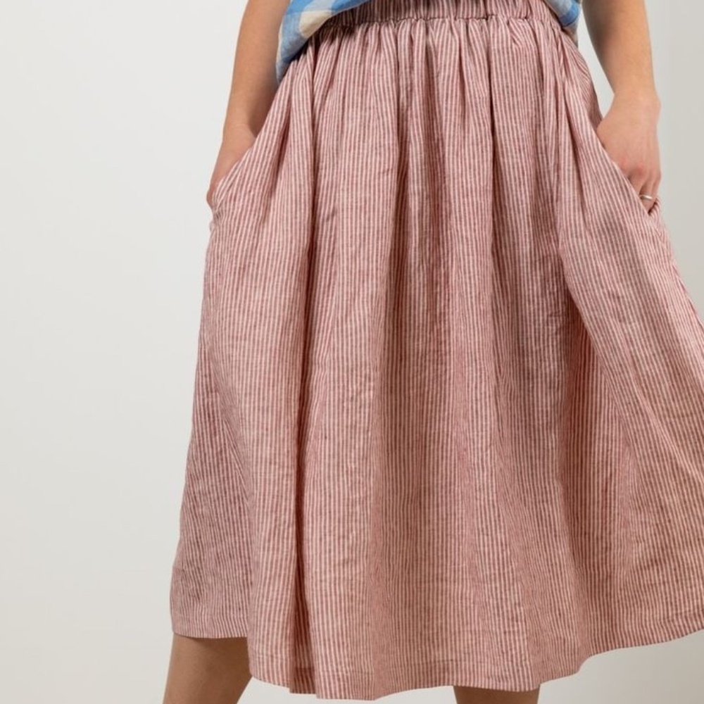 Pyne & Smith Linen Skirt No.11 Size Medium Tenby Stripe